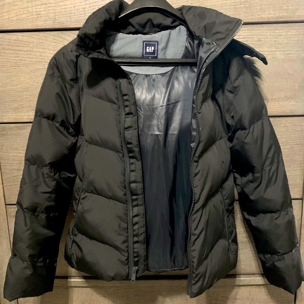 Gap puffer coat with optional detachable fur hood